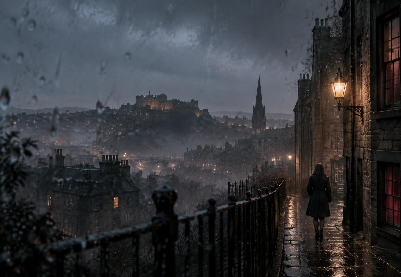 Rainy Edinburgh at blue hour